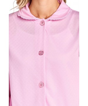 Robes Women's Soft Quilted Button Front Long Sleeve Sleep Bed Jacket Top - Pink - CZ192QHDYNN