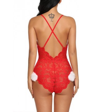 Baby Dolls & Chemises Christmas Lingerie for Women Santa Lingerie Sexy Lingerie Teddy One Piece Babydoll - 1-red - CQ18ZW0MWUE