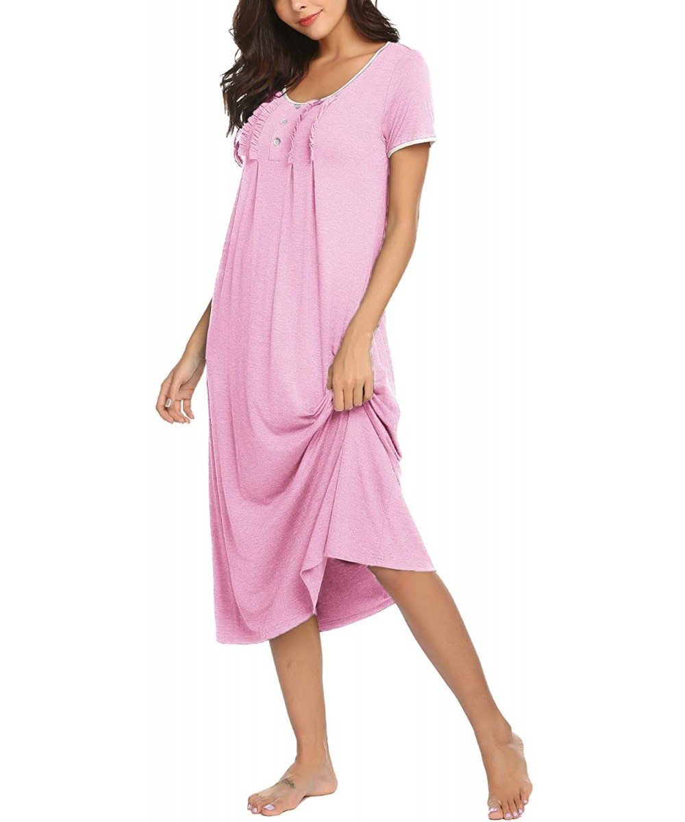 Nightgowns & Sleepshirts Loungewear Long Nightgown Soft Short Sleeve Full Length Night Shirts Sleepwear - Misty Rose - CY1944...