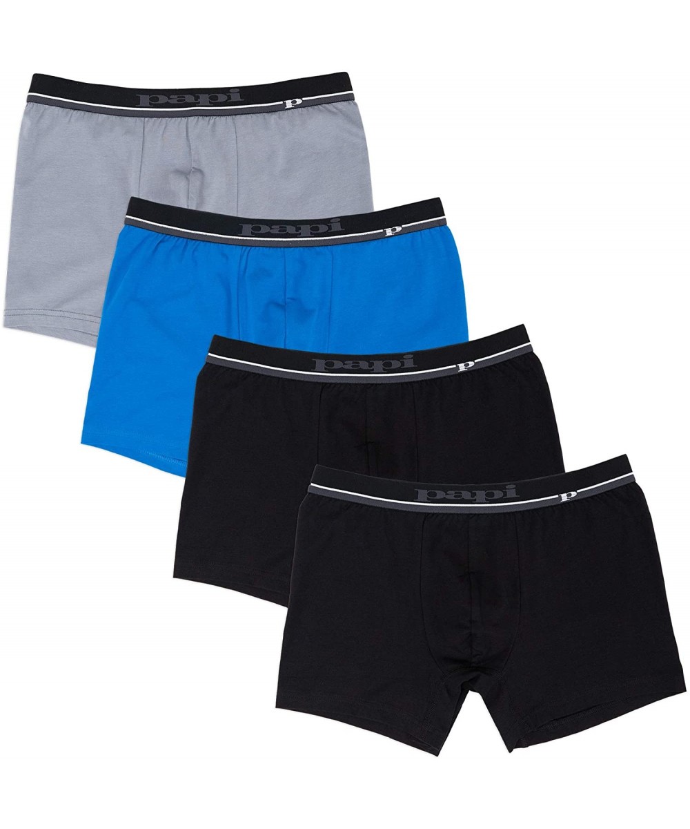 Boxer Briefs Men's Cotton Stretch Logo Solid Boxer Briefs Pack of 4 - Light Grey / Blue / Black / Black - CJ1964Z56L2