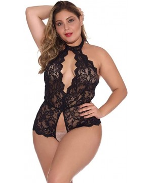 Baby Dolls & Chemises Sheer Lingerie for Women for Sex-Deep V Halter Teddy Bodysuit Lace Babydoll Jumpsuit Open Crotch Underw...