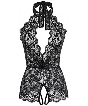 Baby Dolls & Chemises Sheer Lingerie for Women for Sex-Deep V Halter Teddy Bodysuit Lace Babydoll Jumpsuit Open Crotch Underw...