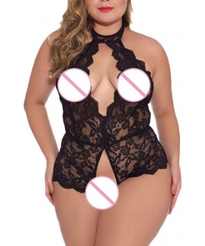 Baby Dolls & Chemises Sheer Lingerie for Women for Sex-Deep V Halter Teddy Bodysuit Lace Babydoll Jumpsuit Open Crotch Underw...