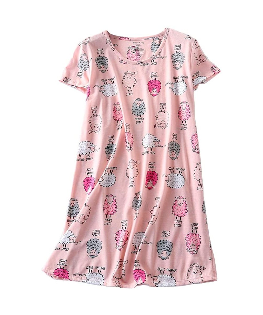 Nightgowns & Sleepshirts Women's Sleepwear Cotton Sleep Tee Short Sleeves Print Sleepshirt - Sheep - C419EIKTM0I