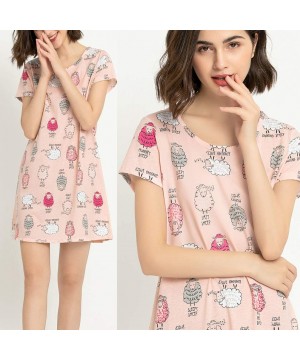 Nightgowns & Sleepshirts Women's Sleepwear Cotton Sleep Tee Short Sleeves Print Sleepshirt - Sheep - C419EIKTM0I