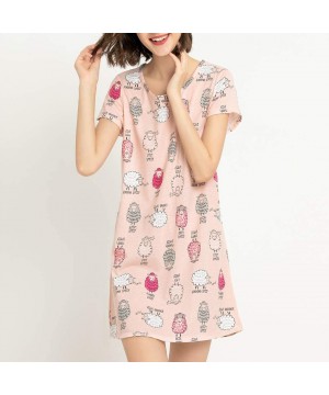 Nightgowns & Sleepshirts Women's Sleepwear Cotton Sleep Tee Short Sleeves Print Sleepshirt - Sheep - C419EIKTM0I