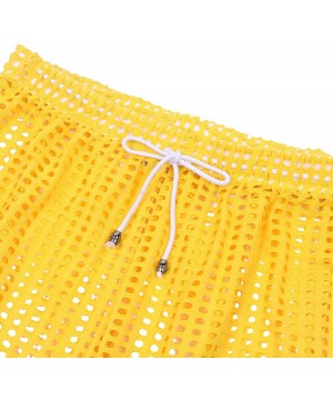 Trunks Mens Hollow Out Fishnet See Through Drawstring Shorts Trunks Lounge Pants Underwear - Yellow - CQ19DS53HA4