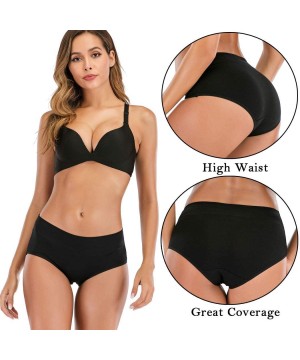 Panties Women's High Waisted Cotton Underwear Briefs Ladies Soft Breathable Full Coverage Panties - Black - CA19406OXUC