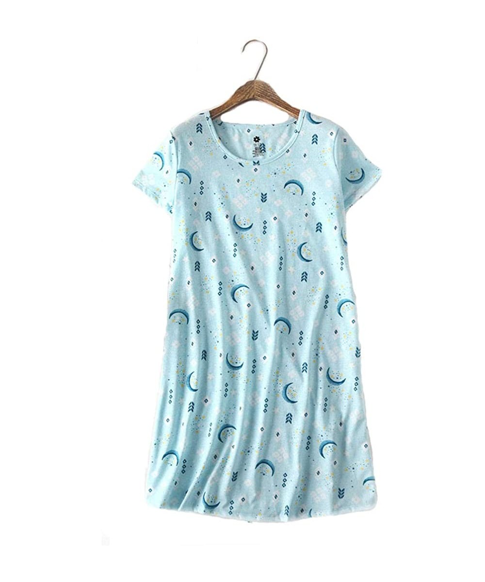 Nightgowns & Sleepshirts Womens Short Sleeve Nightgown Animal Printed Pajama Dress Plus Size - Blue Moon - CT198S88839