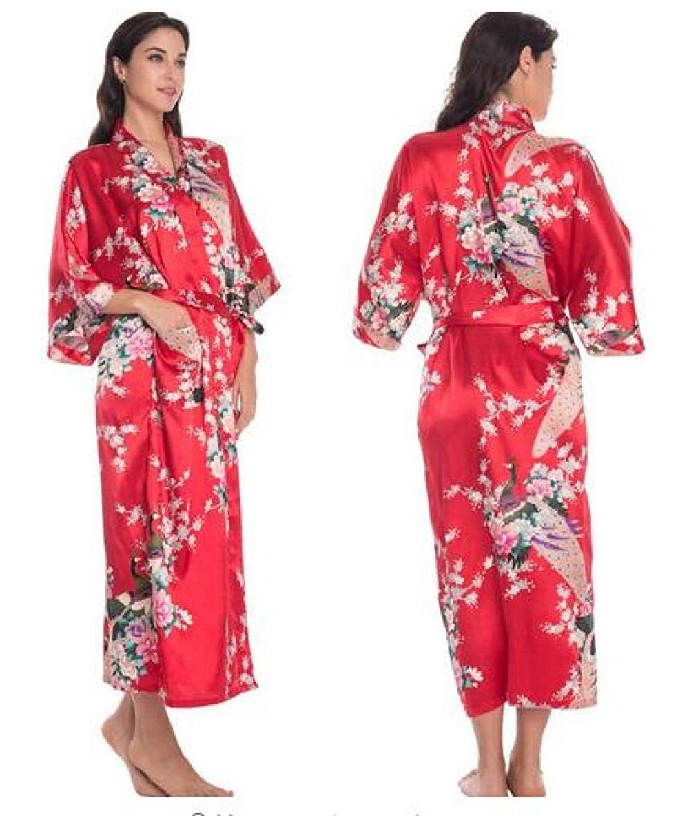 Nightgowns & Sleepshirts Women's Summer Pajamas Silk Kimono Robe Bathrobe Women Satin Robe Silk Robes Robes Pajamas - A11 - C...