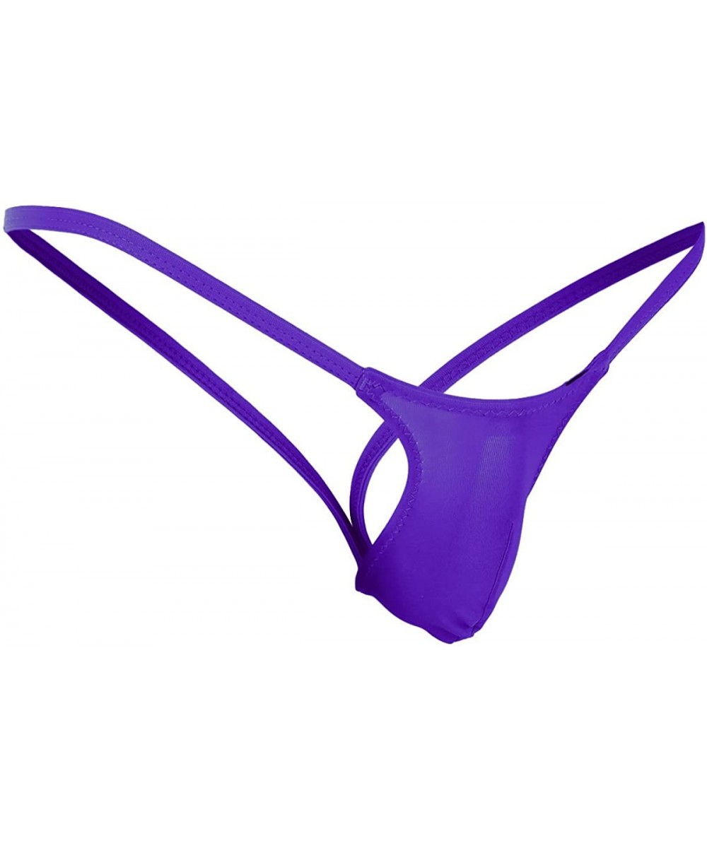 G-Strings & Thongs Mens Micro Jockstrap Enhancing G-String Thong Bulge Pouch Briefs Panties Lingerie Underwear - Purple - C01...