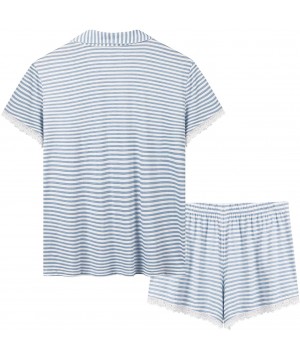 Sets Womens Pajamas Soft Bamboo - PJ Short Sets for Women - Short-blue Stripe - CM18WDKMR9T