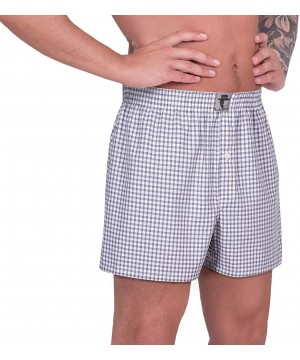 Boxers Mens Cotton 2 Pack Stretch Soft Comfort Underpants Plaid Boxer Shorts - Blue & Brown - C3192ZX9SWU