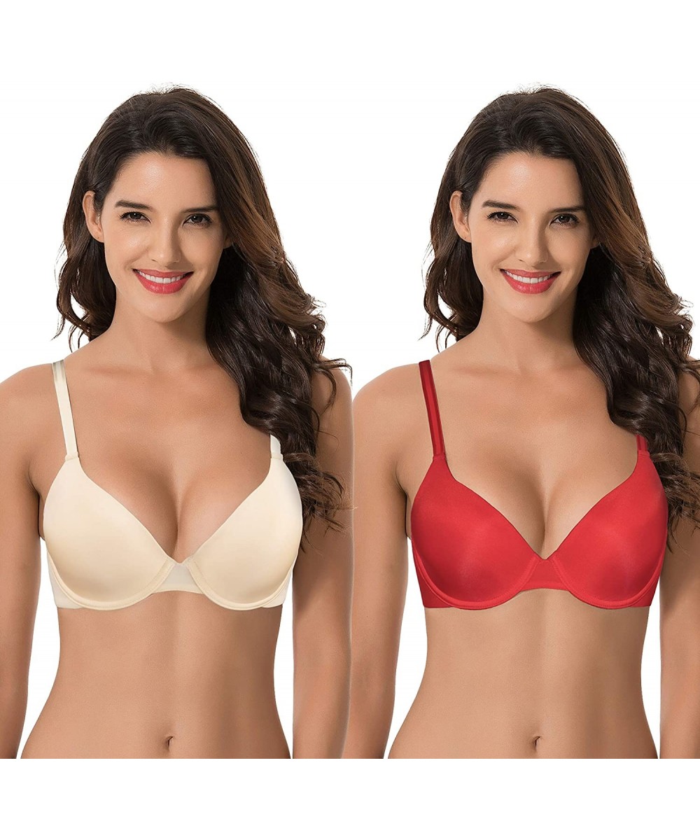 Bras Women's Plus Size Full Coverage Padded Underwire Bra-1 or 2PK - Nude-red(2 Pack) - CX18RZ9AY3I