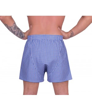 Boxers Mens Cotton 2 Pack Stretch Soft Comfort Underpants Plaid Boxer Shorts - Blue & Brown - C3192ZX9SWU