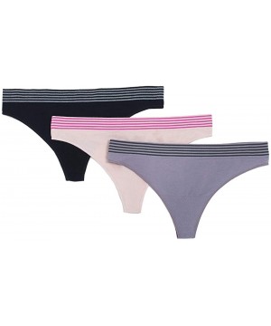 Panties Active Women's Performance Seamless Thong Panties 3-Pack Underwear - Striped Multi - CG18HTE004I