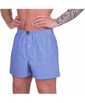 Boxers Mens Cotton 2 Pack Stretch Soft Comfort Underpants Plaid Boxer Shorts - Blue & Brown - C3192ZX9SWU