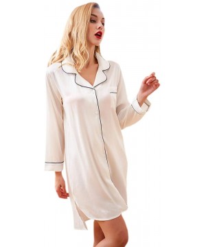 Robes Sexy Silk Houseshirts for Women Asymmetry Nightgown Sleepwear Nightshirts - White - C1197YO4700