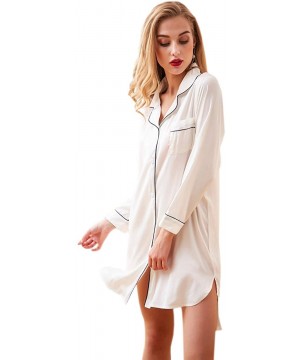 Robes Sexy Silk Houseshirts for Women Asymmetry Nightgown Sleepwear Nightshirts - White - C1197YO4700