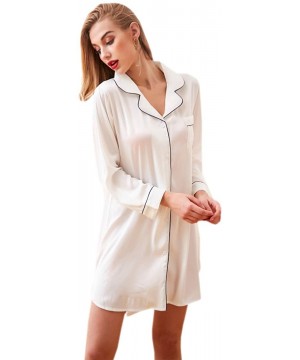 Robes Sexy Silk Houseshirts for Women Asymmetry Nightgown Sleepwear Nightshirts - White - C1197YO4700