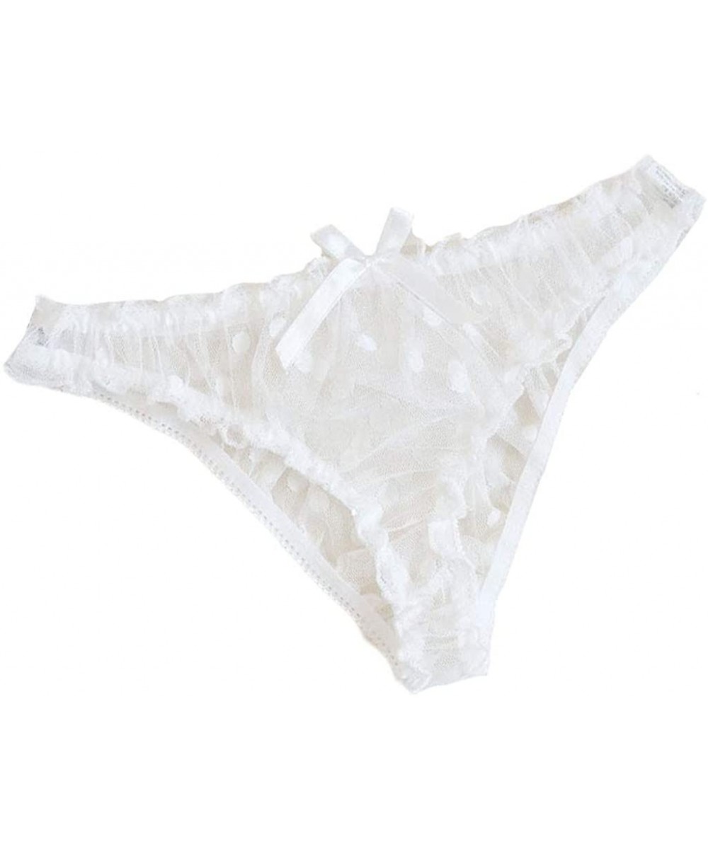 Accessories Women's Sheer Lace Dot Thong Bowknot Panties G-String Lingerie Sexy Underwear - White - C61973D9TE8