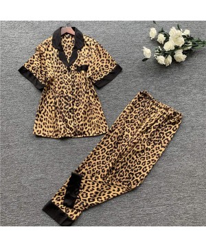 Sets Womens Pajamas Set Soft Leopard Print Short Sleeve Lingerie Button Down Nightwear and Pants 2 Pieces Outfits Sleepwear B...