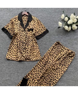 Sets Womens Pajamas Set Soft Leopard Print Short Sleeve Lingerie Button Down Nightwear and Pants 2 Pieces Outfits Sleepwear B...