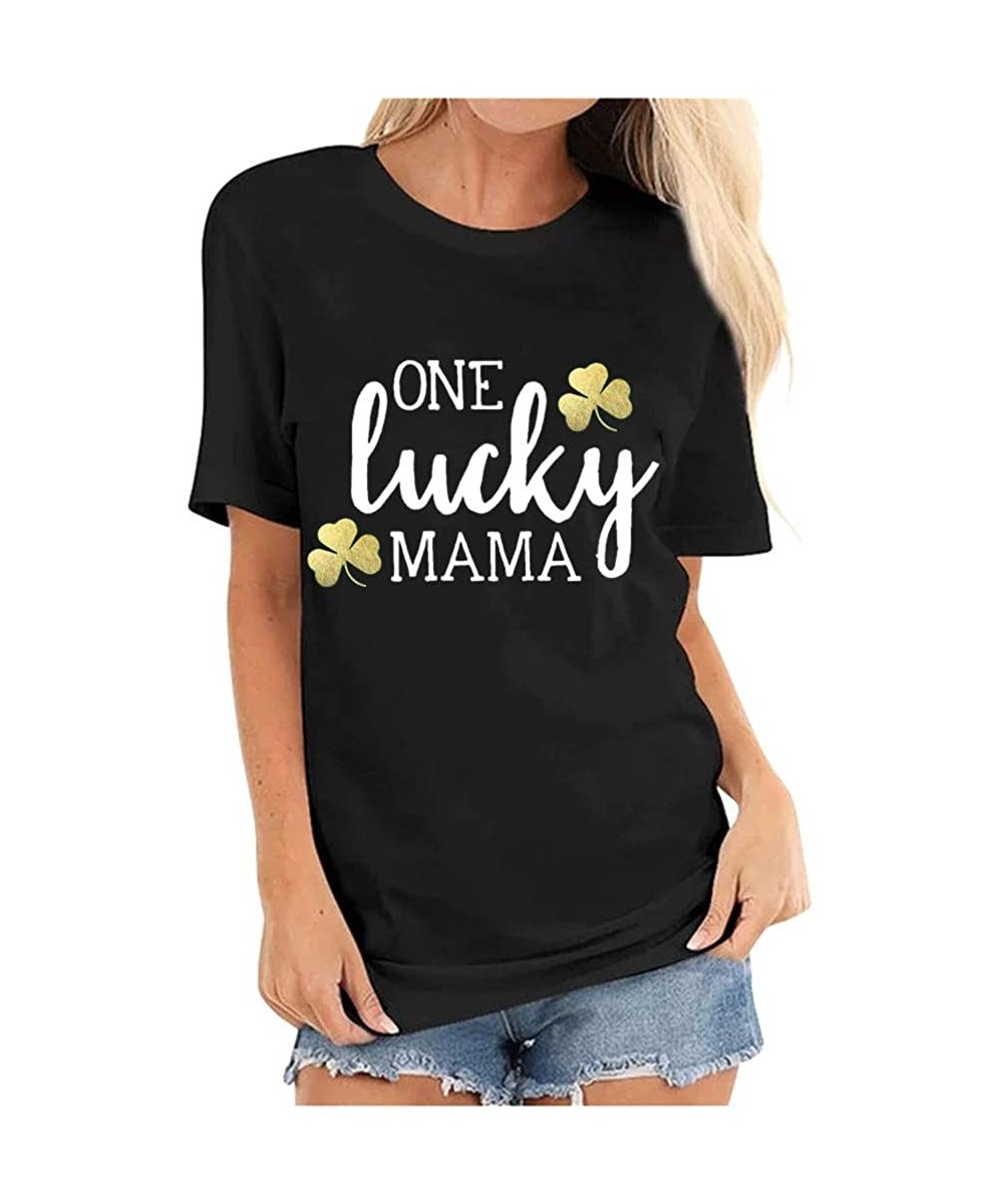 Thermal Underwear Women's St. Patrick's Day Clover Print Short Sleeve T-Shirt - A-black - C6196H5NXIZ