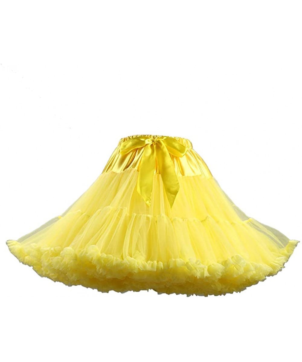 Slips Puffy Tutu Skirt for Women Tulle Petticoat with Ribbon Ballet Dance Pettiskirts - Yellow - CG1960XIQM2