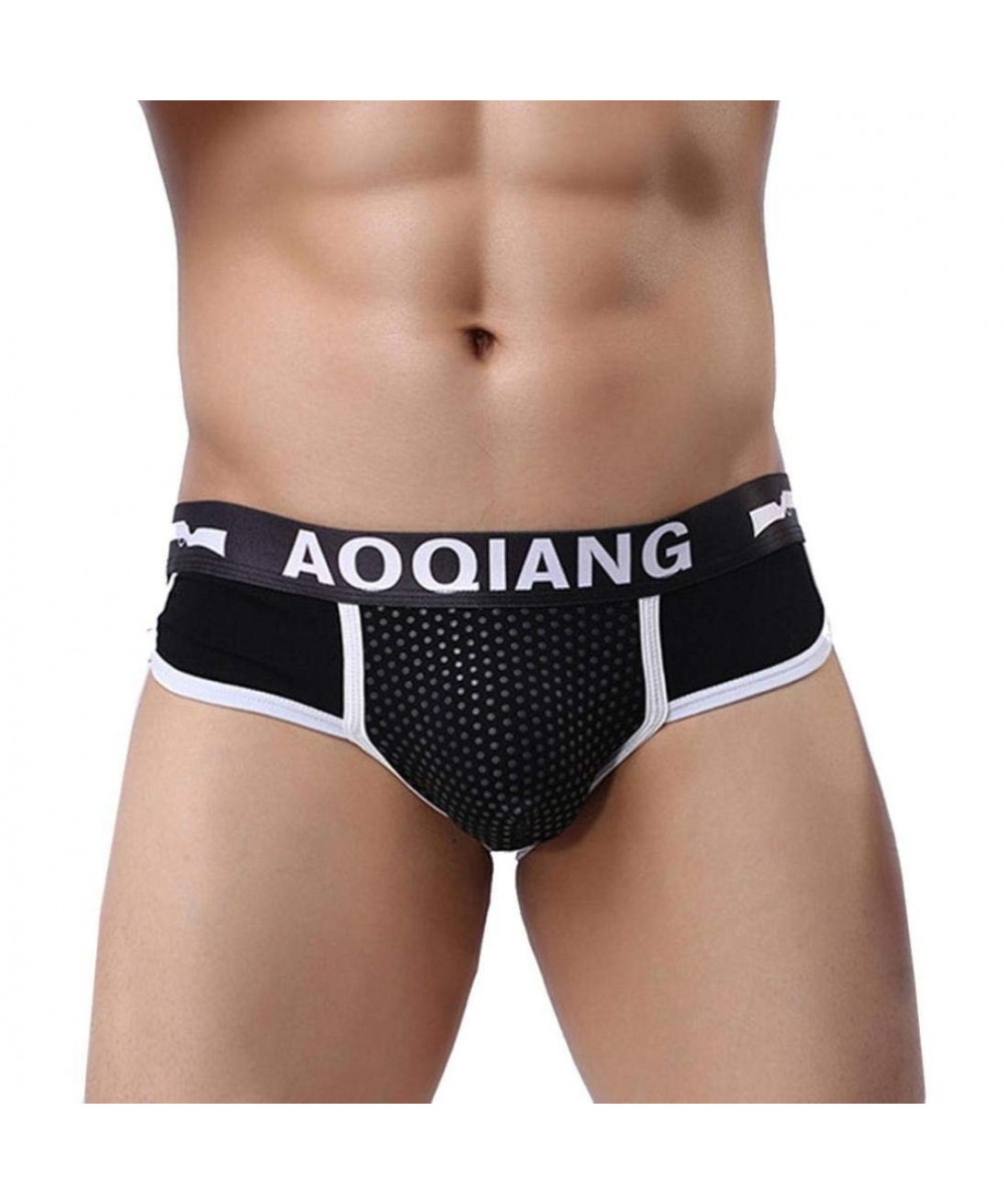 Briefs Men's Briefs Short Soft Cotton Comfy Breathable Underwear Bulge Pouch Underpants (M- Black) - Black - C818H82SXM0