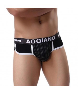 Briefs Men's Briefs Short Soft Cotton Comfy Breathable Underwear Bulge Pouch Underpants (M- Black) - Black - C818H82SXM0