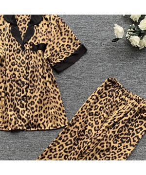 Sets Womens Pajamas Set Soft Leopard Print Short Sleeve Lingerie Button Down Nightwear and Pants 2 Pieces Outfits Sleepwear B...