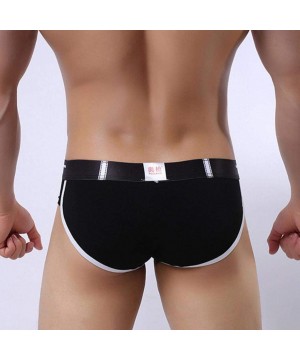 Briefs Men's Briefs Short Soft Cotton Comfy Breathable Underwear Bulge Pouch Underpants (M- Black) - Black - C818H82SXM0