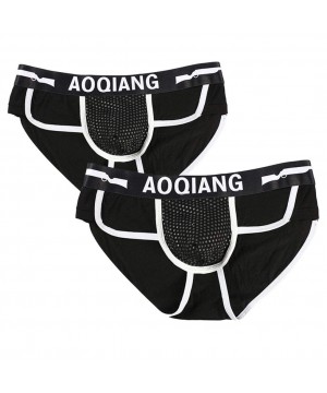 Briefs Men's Briefs Short Soft Cotton Comfy Breathable Underwear Bulge Pouch Underpants (M- Black) - Black - C818H82SXM0