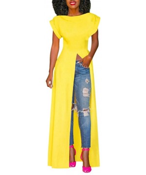 Baby Dolls & Chemises Womens O Neck Short Sleeve High Low Front Split Long Maxi Tunic Tops Blouse Shirts - Yellow - CW18WW5C9DM