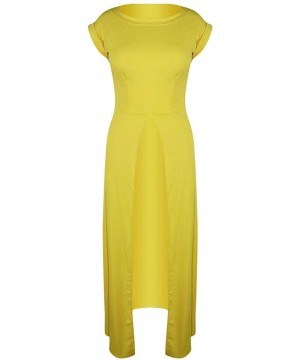 Baby Dolls & Chemises Womens O Neck Short Sleeve High Low Front Split Long Maxi Tunic Tops Blouse Shirts - Yellow - CW18WW5C9DM