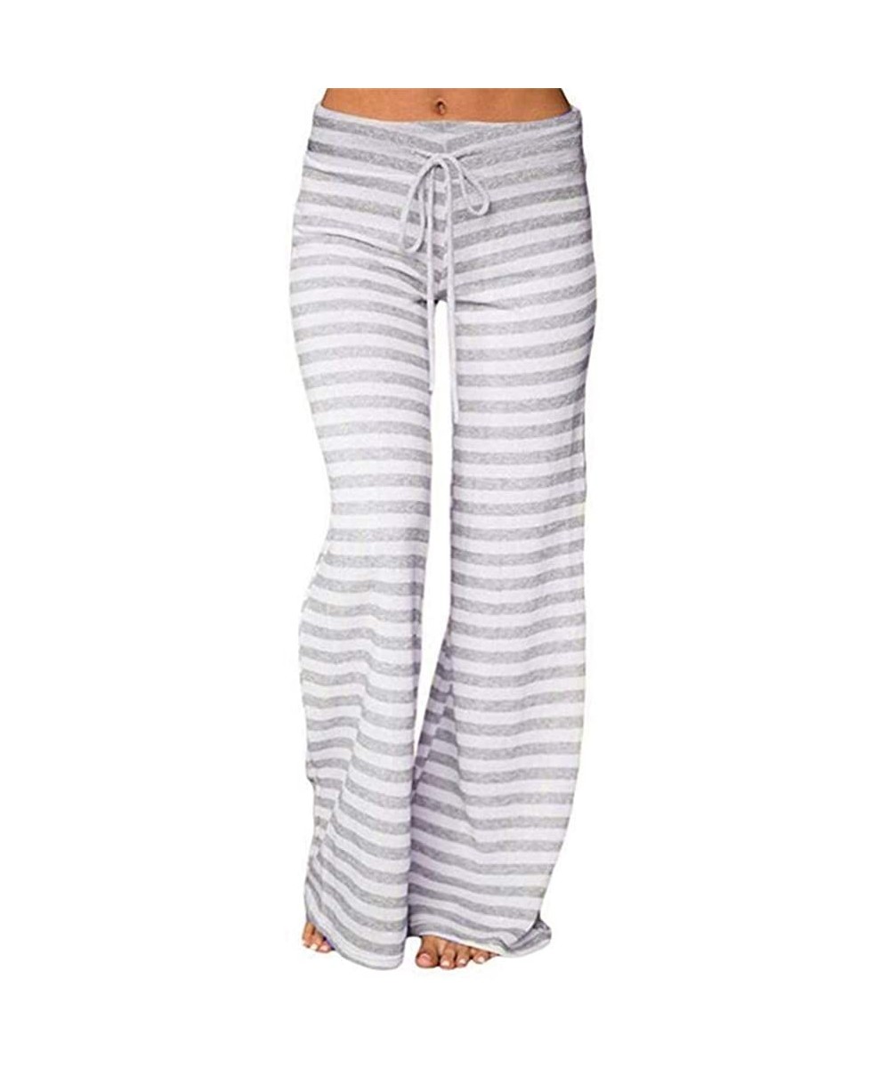 Bottoms Pajama Pants for Womens Print Wide Leg Pants Stretch Drawstring Palazzo Casual Loose Trousers - CL18OMDIE9D