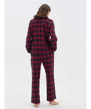 Sets Womens Flannel Pajamas Set 100% Cotton Pj Sets Sleepwear Loungewear - Red and Navy Plaid - CW18X036OC4