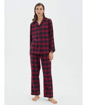 Sets Womens Flannel Pajamas Set 100% Cotton Pj Sets Sleepwear Loungewear - Red and Navy Plaid - CW18X036OC4