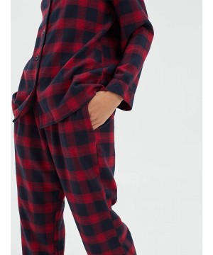 Sets Womens Flannel Pajamas Set 100% Cotton Pj Sets Sleepwear Loungewear - Red and Navy Plaid - CW18X036OC4