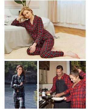 Sets Womens Flannel Pajamas Set 100% Cotton Pj Sets Sleepwear Loungewear - Red and Navy Plaid - CW18X036OC4