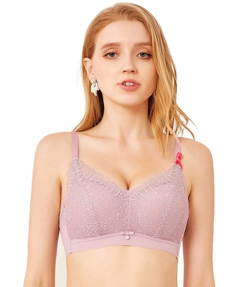 Bras Women Coral Lace Wireless Full Coverage Wirefree Lift Bra - Purple - CU1989A0Y7R