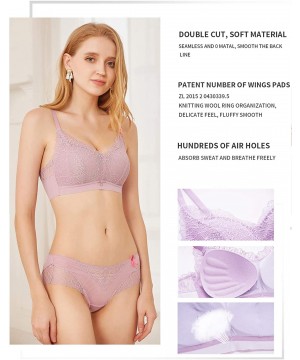 Bras Women Coral Lace Wireless Full Coverage Wirefree Lift Bra - Purple - CU1989A0Y7R