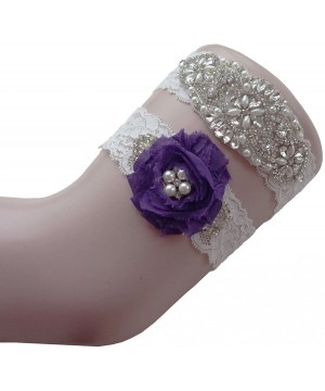 Garters & Garter Belts Women's Floral Bridal Garters Wedding Garters - Purple - CB187HCRU83