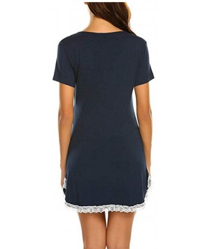 Shapewear Women Fashion Sleepwear V-Neck Short Sleeve Lace Solid Casual Sexy Summer Dress - Navy - C31992WAZQW