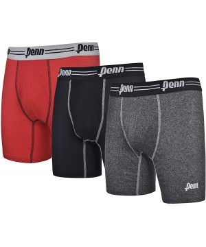 Boxer Briefs Mens Performance Boxer Briefs - 3 Pack Tag Free Breathable Underwear S-XXL - Black/Red/Charcoal Heather - C518IM...