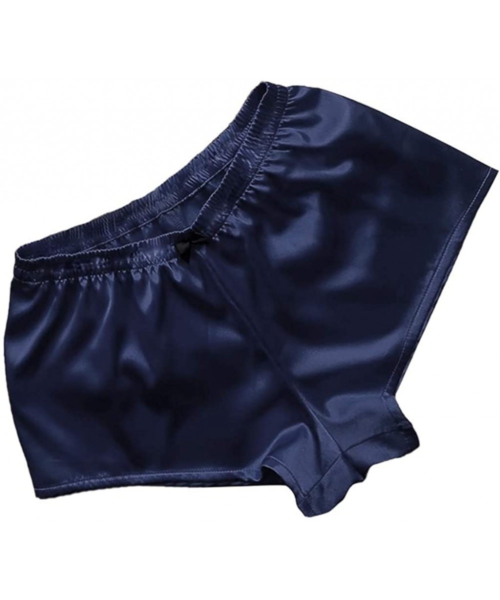 Sets Sleepwear for Women Sexy Satin Lace V Neck Camisole Bowknot Shorts Set Comfortable Pajamas Lingerie - Navy - C419654HLO0