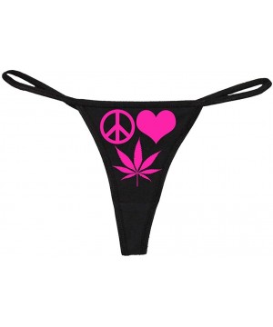 Panties Women's Peace Love Pot Sexy Hippy Weed Thong - Black/Hot Pink - C811UPLAHSP