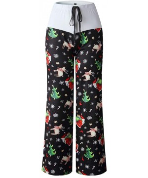 Bottoms Womens Christmas Comfy Casual Pajama Pants Elk Print Drawstring Sweatpants High Waist Wide Leg Lounge Pants Green - C...