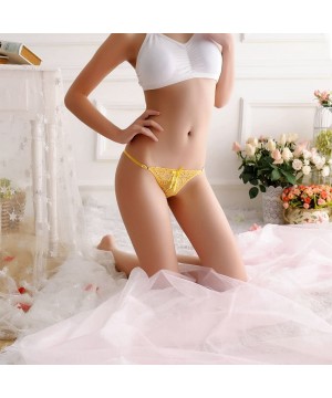 Panties Women's Tassels Bowknot Ribbons Sexy Lace Thongs Panties Adjustable G-String Underwear - Yellow - CL18CTW07H3